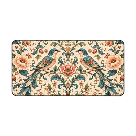 Chinoiserie Desk Mat: Large Vintage Bird Mouse Pad