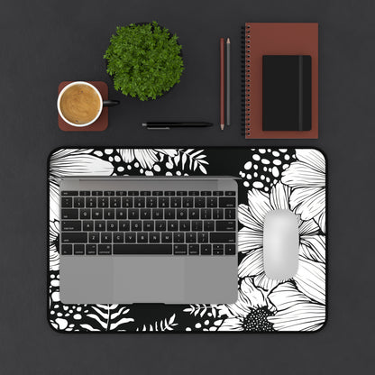 White Daisy Desk Mat: Bold Black & White Floral Mouse Pad