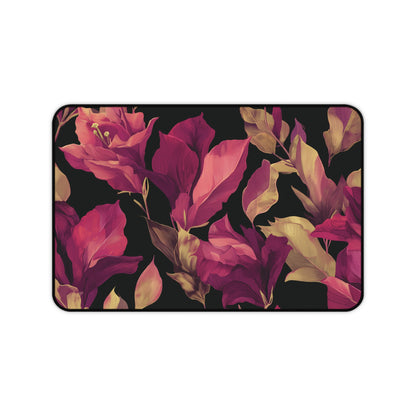 Magenta Lily Desk Mat: Burgundy & Gold Botanical on Black