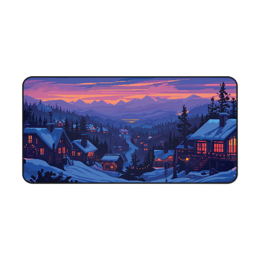 Pixel Art Snowy Mountain Desk Mat, Christmas Office Decor