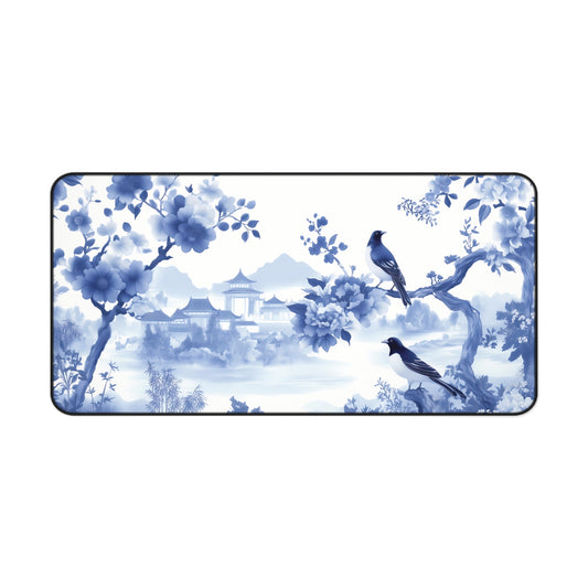 Floral Blue Landscape Chinoiserie Desk Mat
