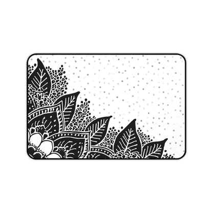 Henna Mandala Desk Mat: Black & White Boho Design