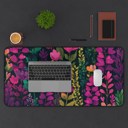 Floral Desk Mat Pink Green & Purple, Colorful Flowers Desk Pad