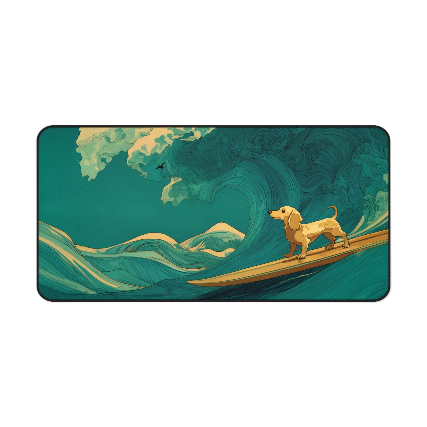 Surfing Dachshund Dog Ocean Wave Desk Mat