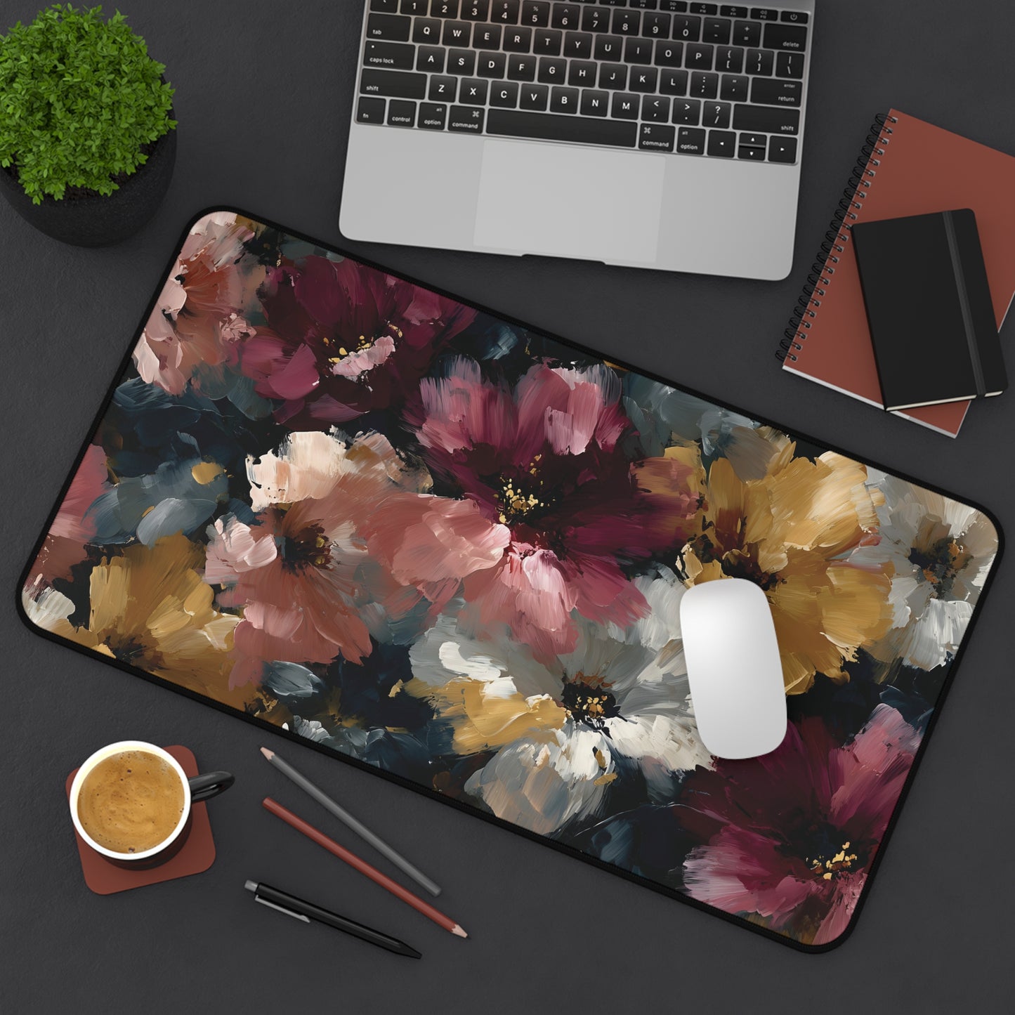 Floral Oil-Paint Desk Mat: Vintage Bloom Mouse Pad