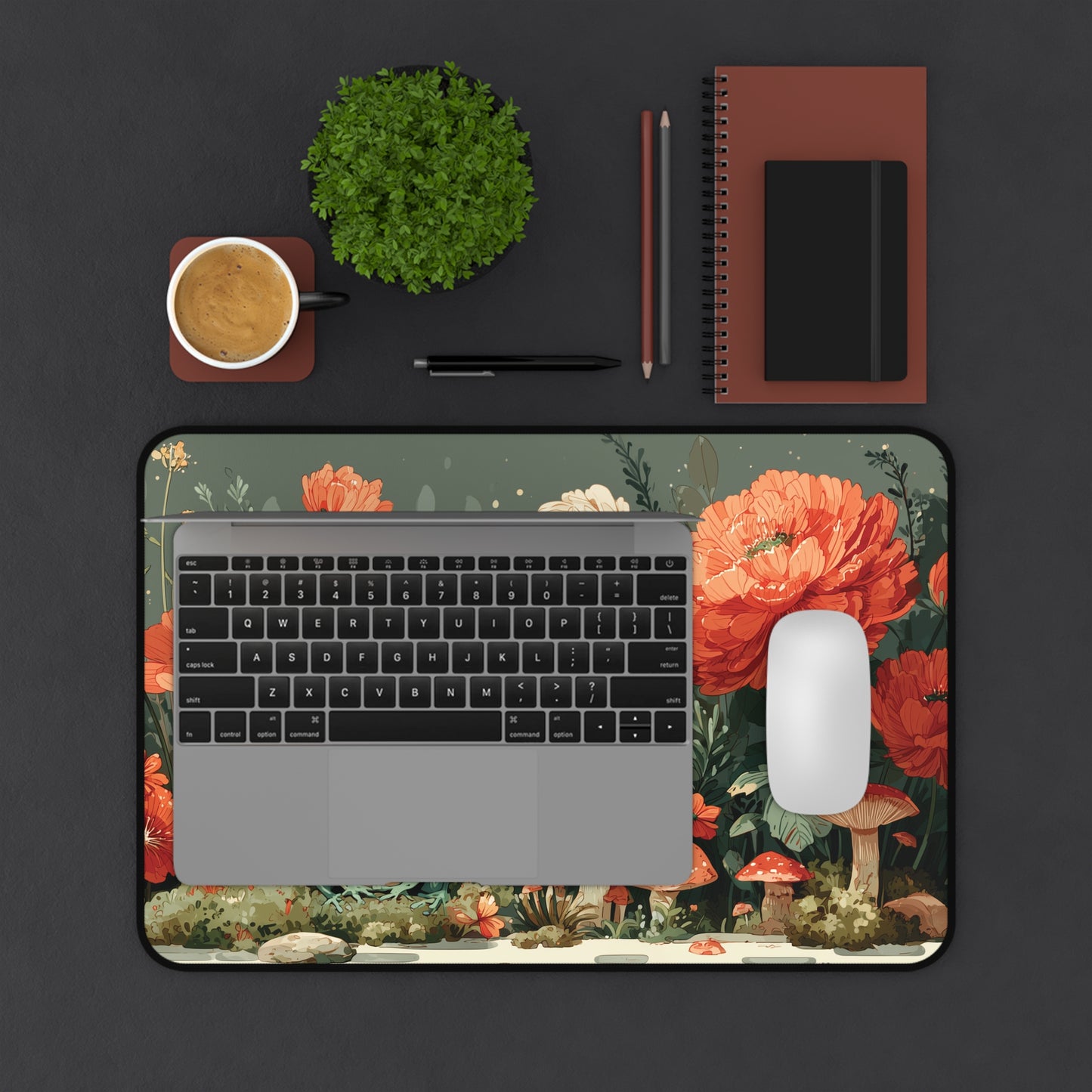 Whimsical Frog and Mushroom Desk Mat XL