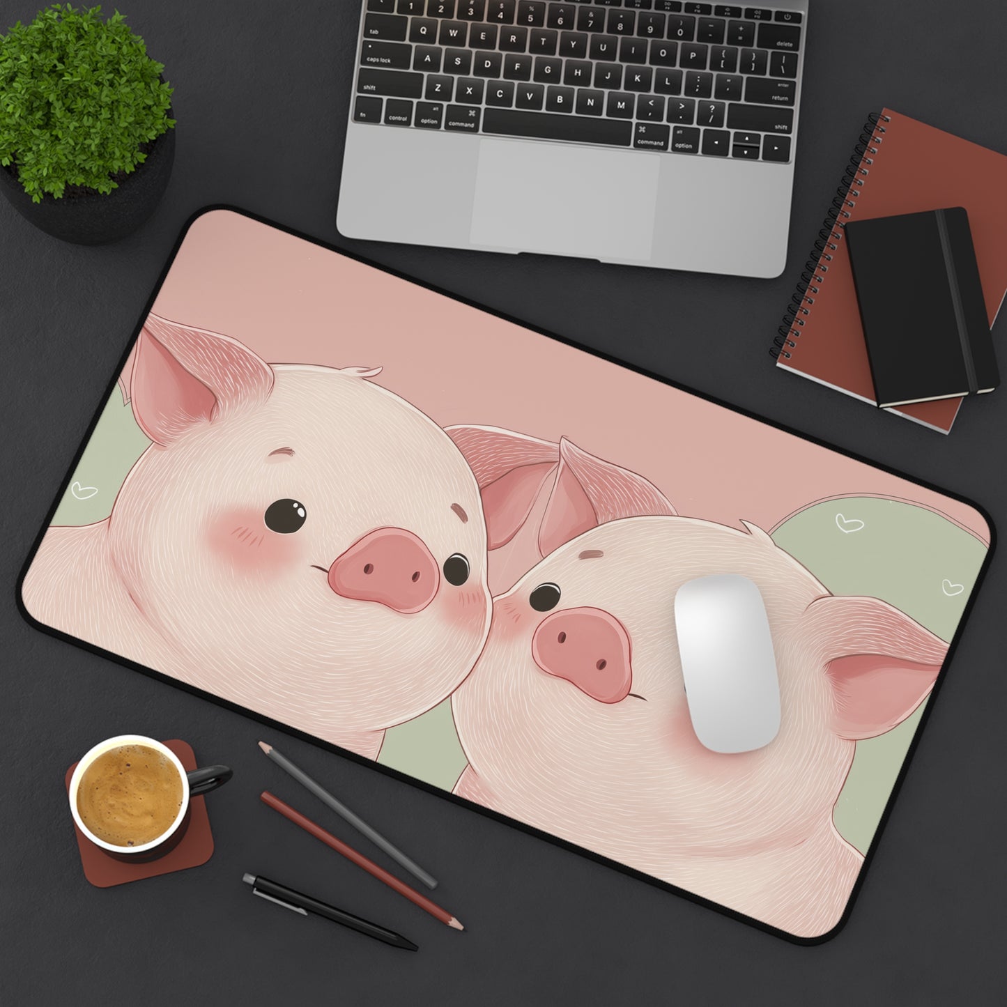 Pigs Desk Mat Kawaii Style, Piggy Large Desk Pad