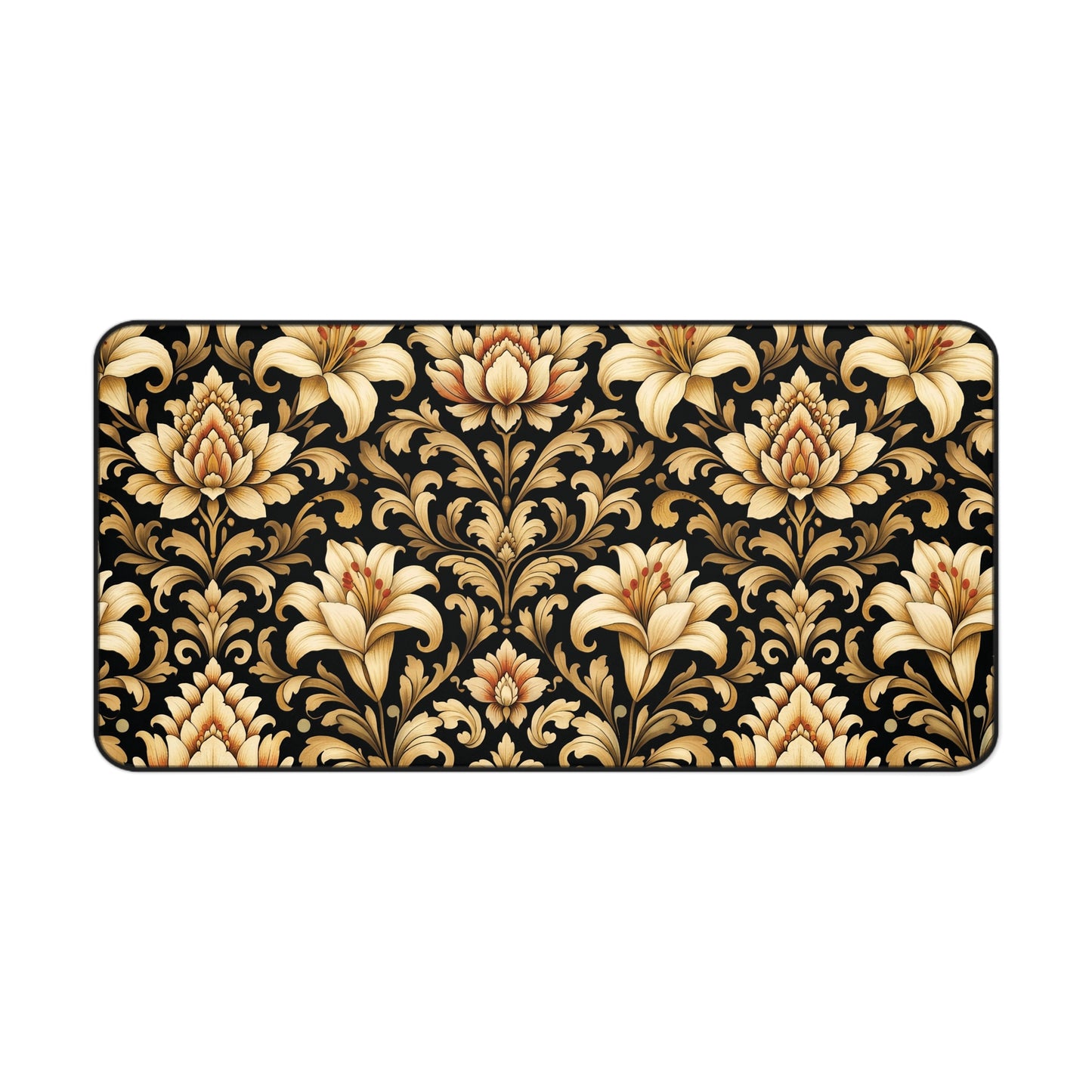 Black & Gold Desk Mat: Luxury Damask Mouse Pad