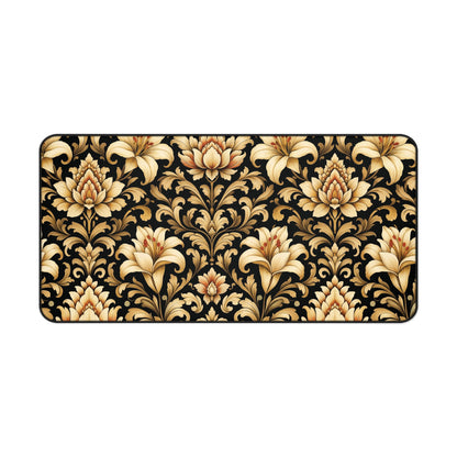 Black & Gold Desk Mat: Luxury Damask Mouse Pad