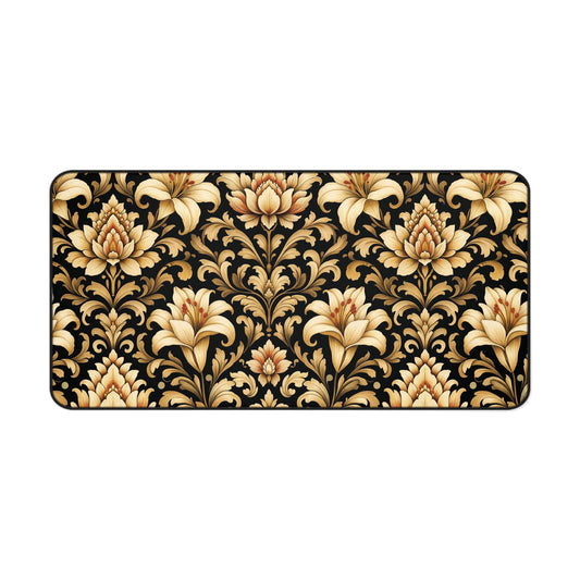 Black & Gold Desk Mat: Luxury Damask Mouse Pad