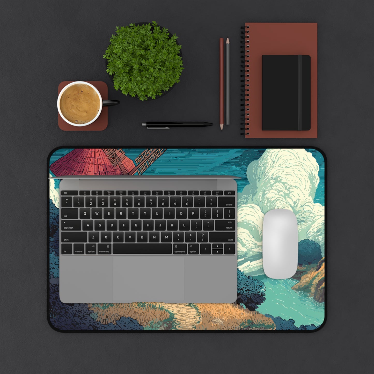 Pixel Art Desk Mat: Country Windmill Mouse Pad