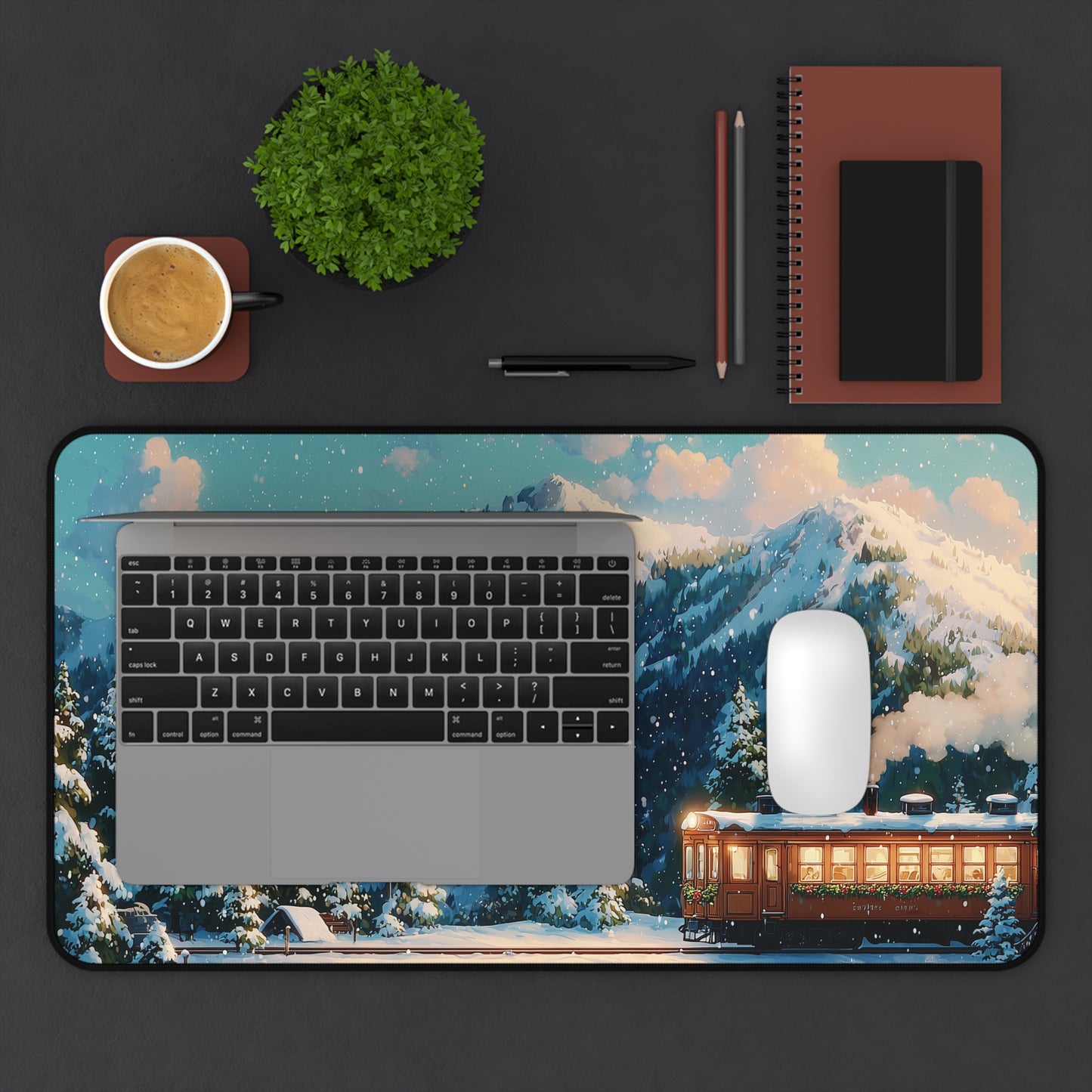 Red Train Desk Pad, Christmas Office Decor