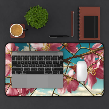 Cherry Blossom Desk Mat: Pink Sakura & Blue Sky Design
