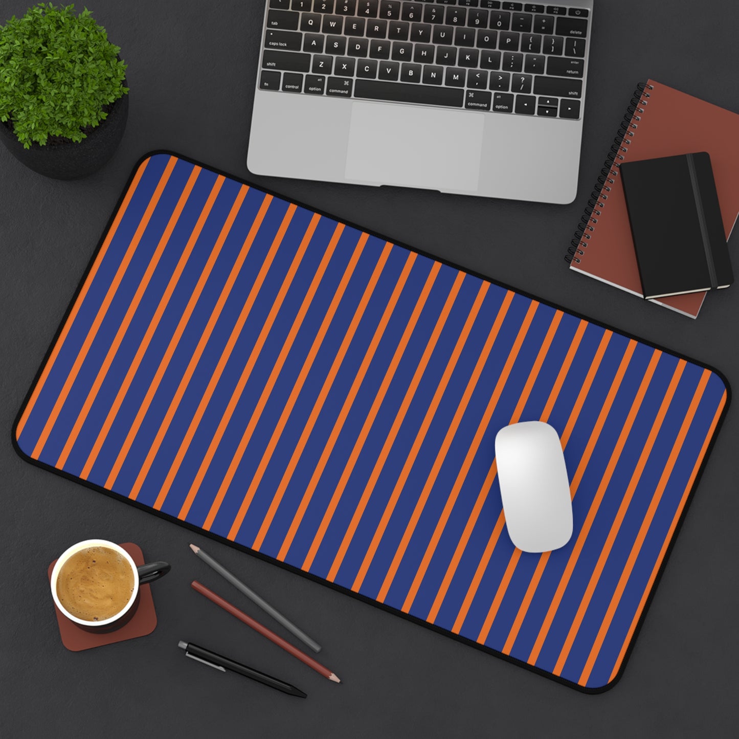 Blue & Orange Striped Desk Mat