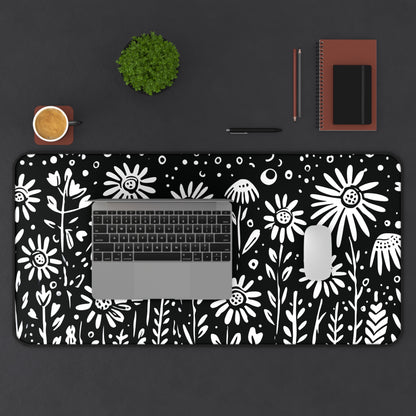 Wildflower Desk Mat: Hand-Drawn Doodle Floral in Black & White