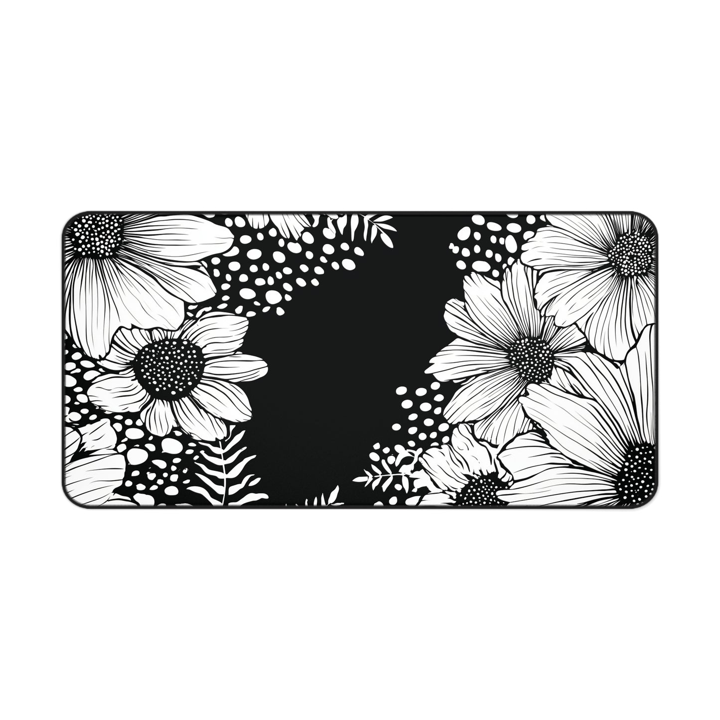 White Daisy Desk Mat: Bold Black & White Floral Mouse Pad