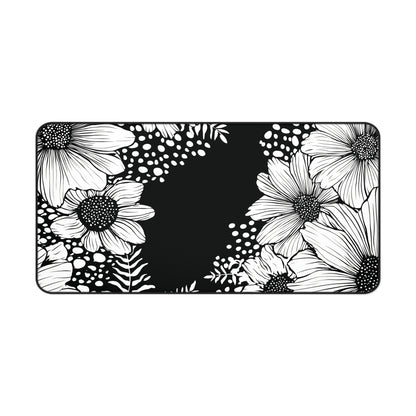 White Daisy Desk Mat: Bold Black & White Floral Mouse Pad