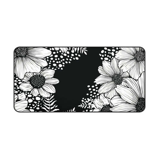 White Daisy Desk Mat: Bold Black & White Floral Mouse Pad