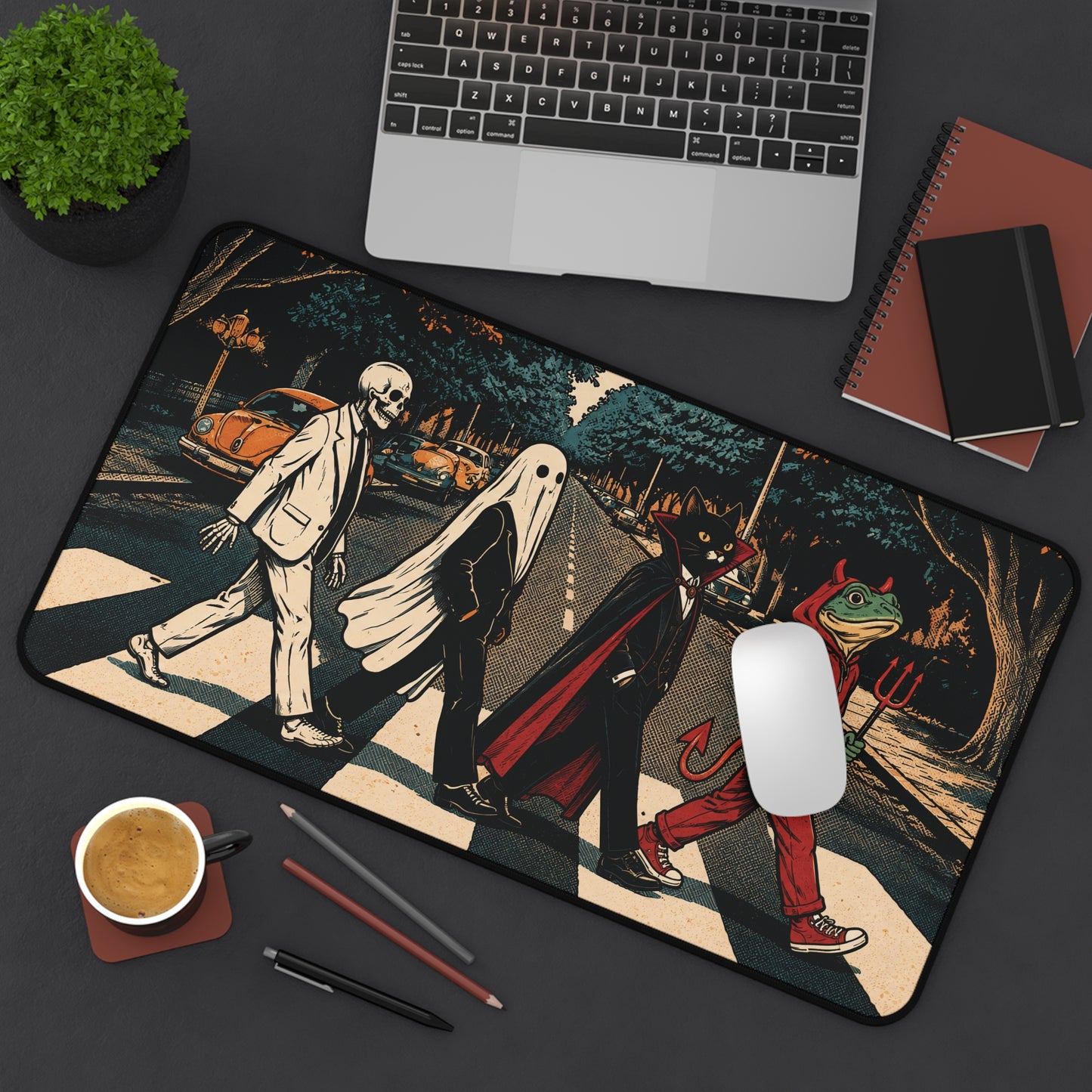 Halloween Monster Crosswalk Desk Mat: Retro Halftone Parade