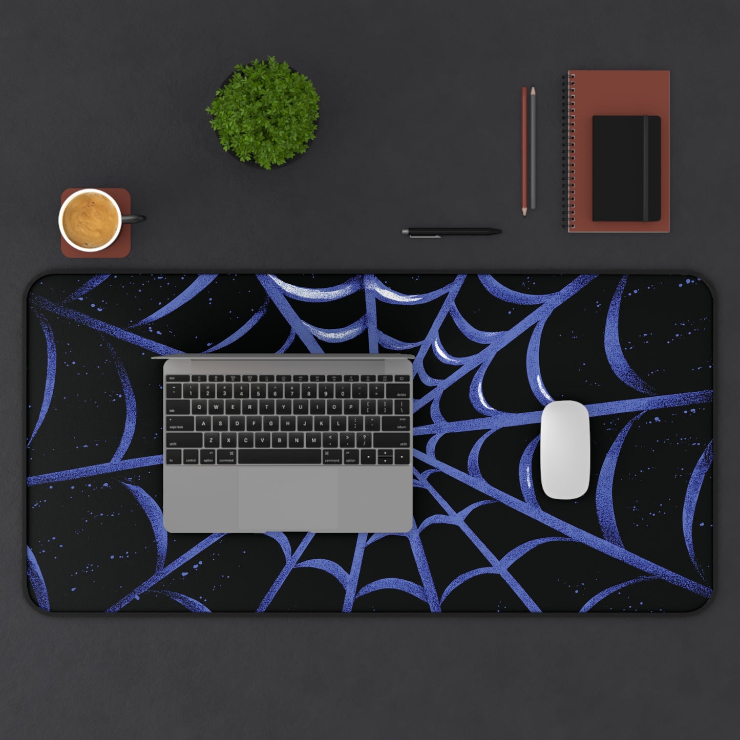 Blurple Spider Web Desk Mat, Halloween Aesthetic Mouse Pad