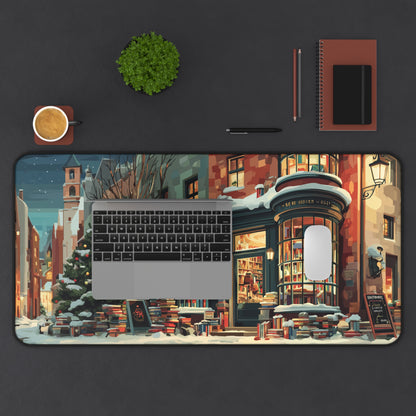 Winter Bookstore Desk Mat, Serene Christmas Desk Pad