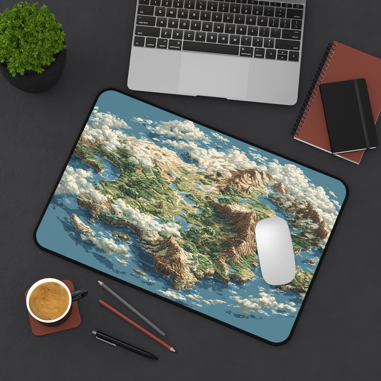 Fantasy World Map Desk Mat: Pixel Art Map Mouse Pad