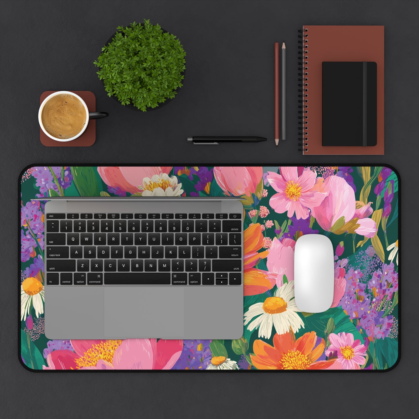 Colorful Wildflower Desk Mat, Painting Flowers Mouse Pad