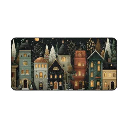 Snowy Christmas Desk Mat, Festive Winter Desk Pad