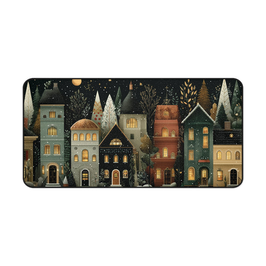 Snowy Christmas Desk Mat, Festive Winter Desk Pad