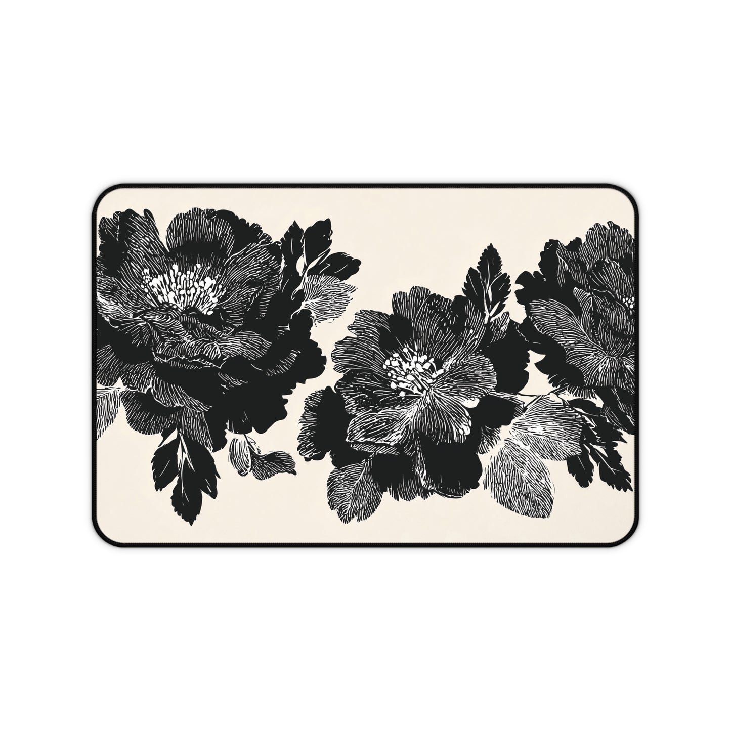 Beige and Black Dark Cottagecore Moody Floral Desk Mat