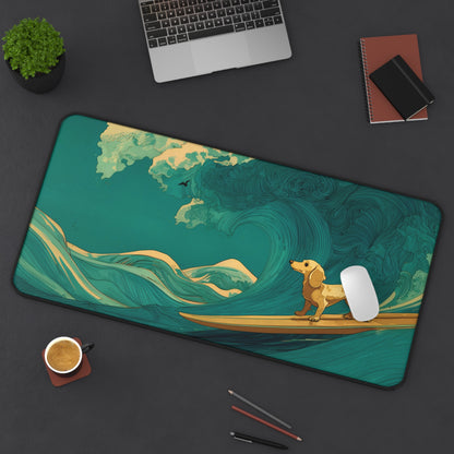 Surfing Dachshund Dog Ocean Wave Desk Mat