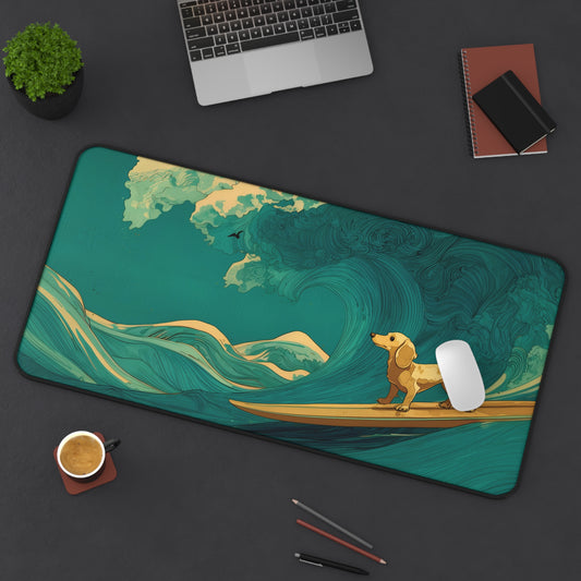 Surfing Dachshund Dog Ocean Wave Desk Mat