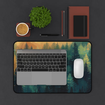 Forest Skyline Desk Mat: Green & Gold Woodland Mouse Pad