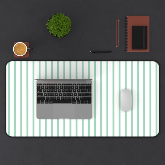 White and Mint Green Striped Desk Mat
