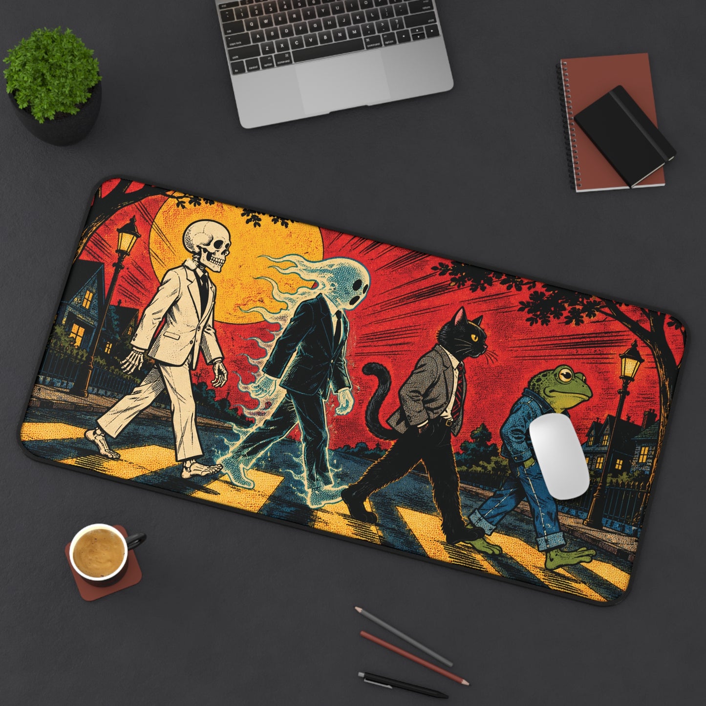 Halloween Monster Crosswalk Desk Mat: Bold Poster Style