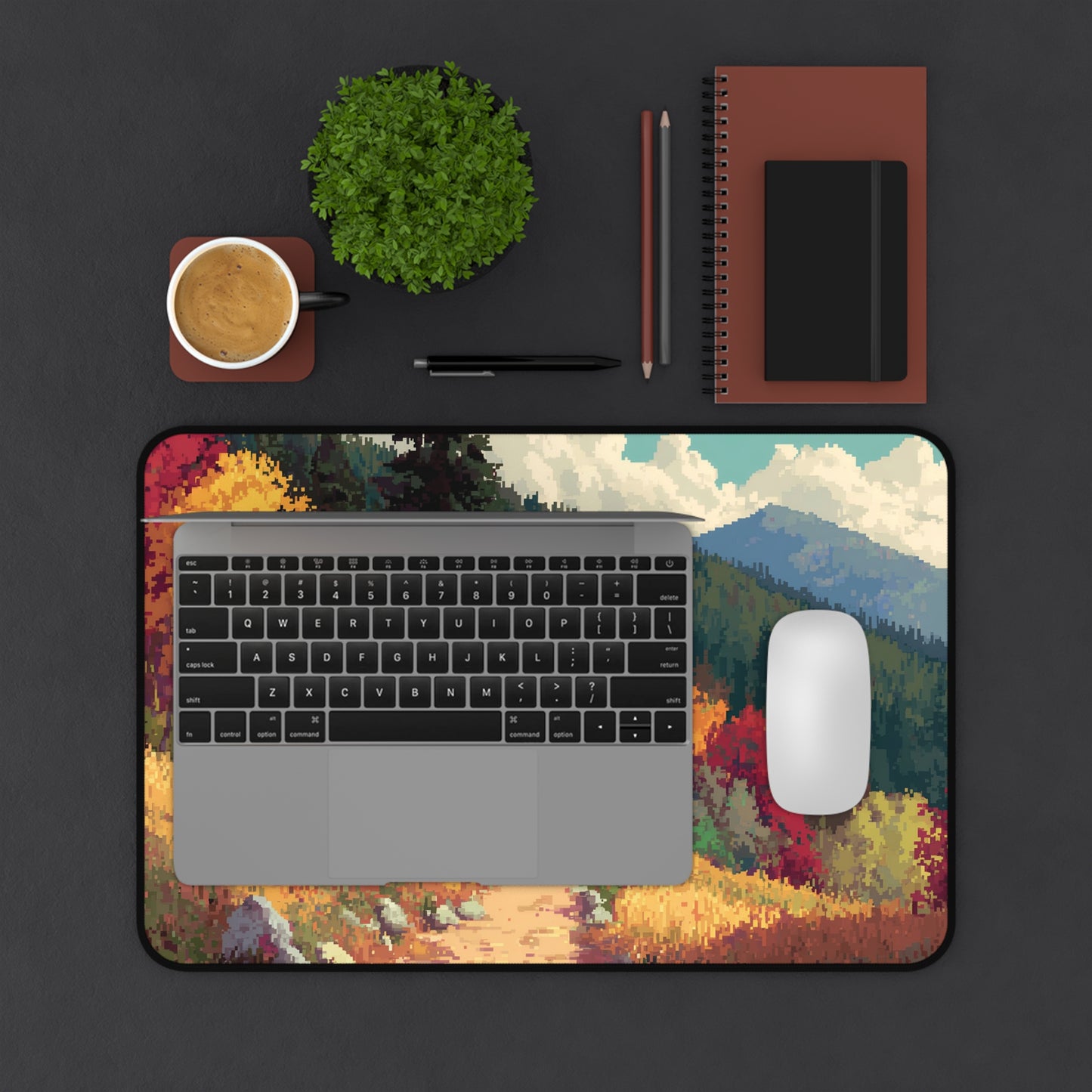 Pixel Art Desk Mat: Fall Landscape Mouse Pad