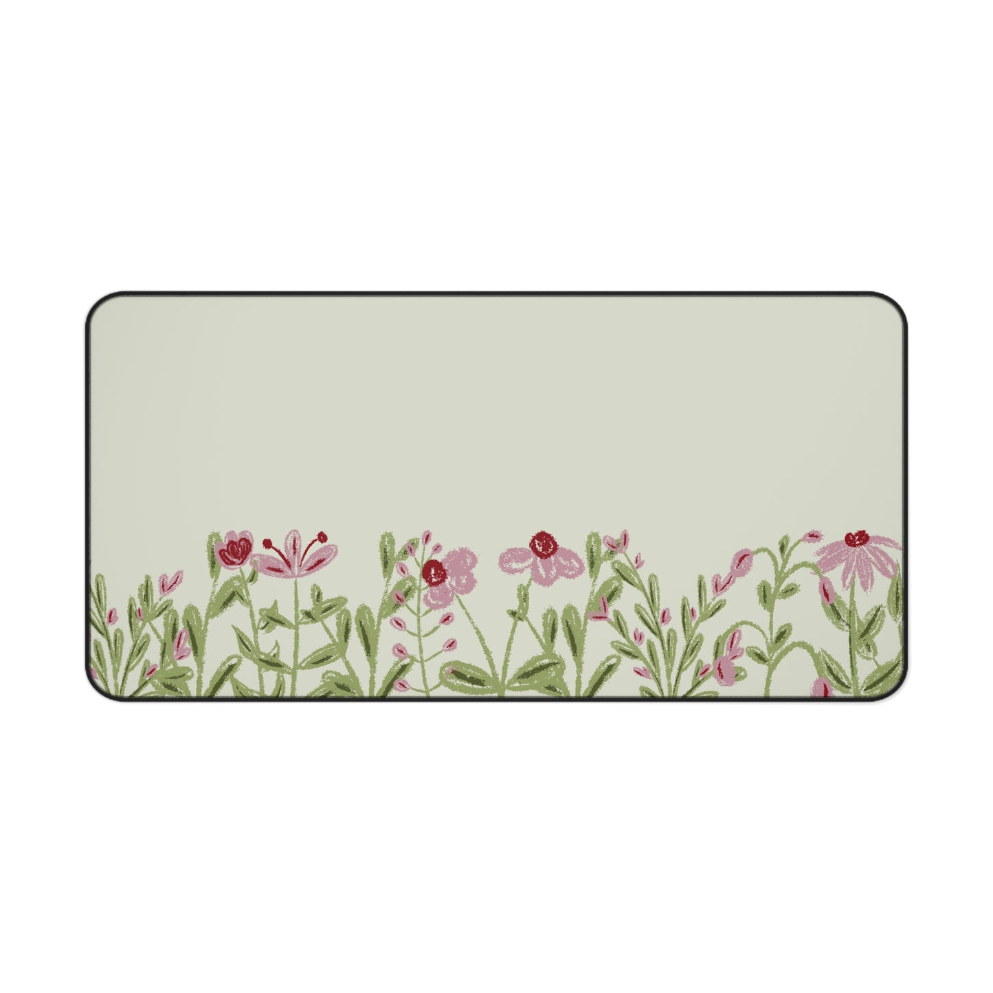 Pink Flower Desk Mat: Wildflower Meadow on Sage Green