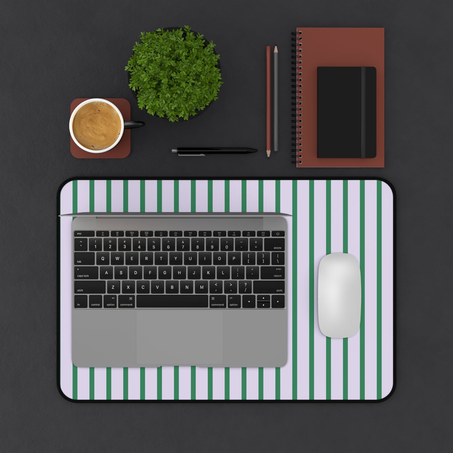 Pastel Purple and Green Stripes Desk Mat