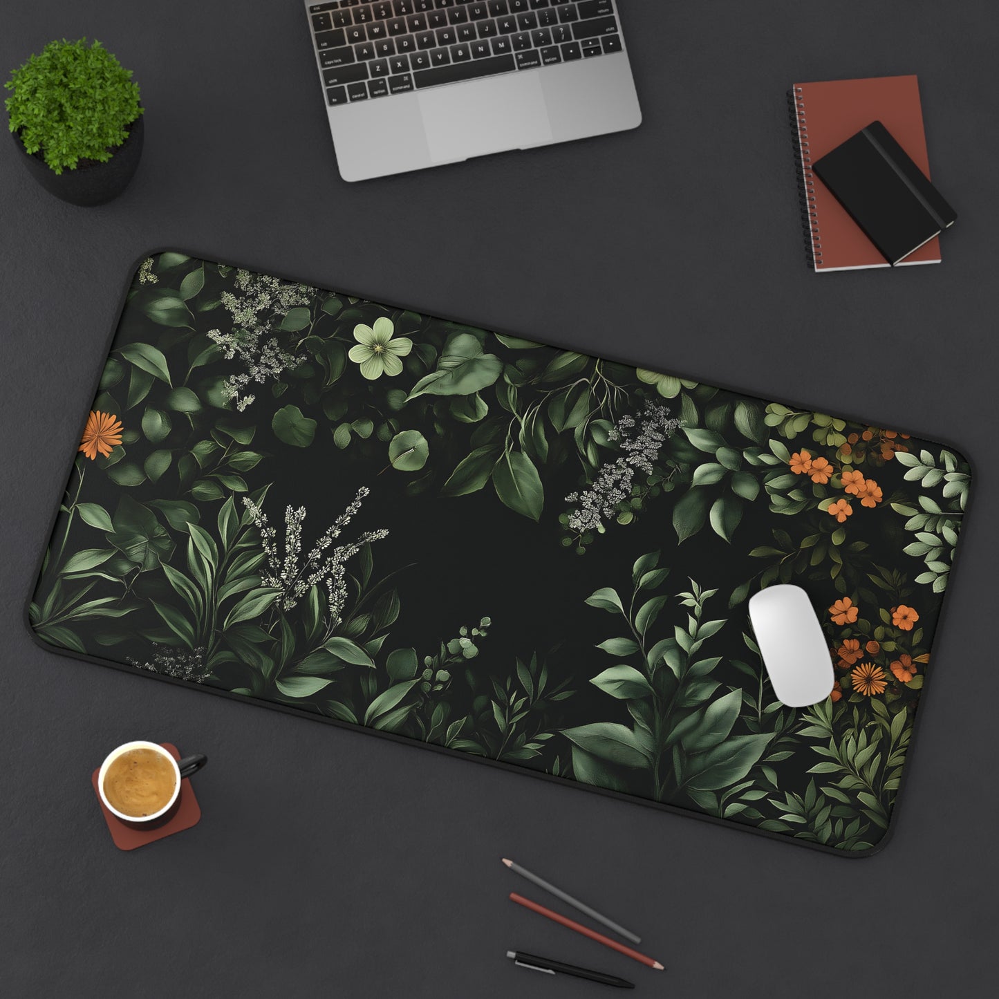 Floral Desk Mat, Botanical Mouse Pad, Plant Greenery Office Decor