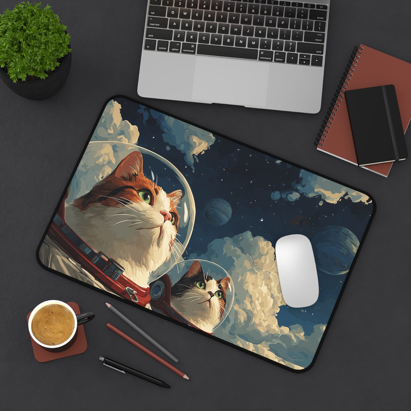 Astronaut Cats Desk Mat, Cat Lover Keyboard Mat
