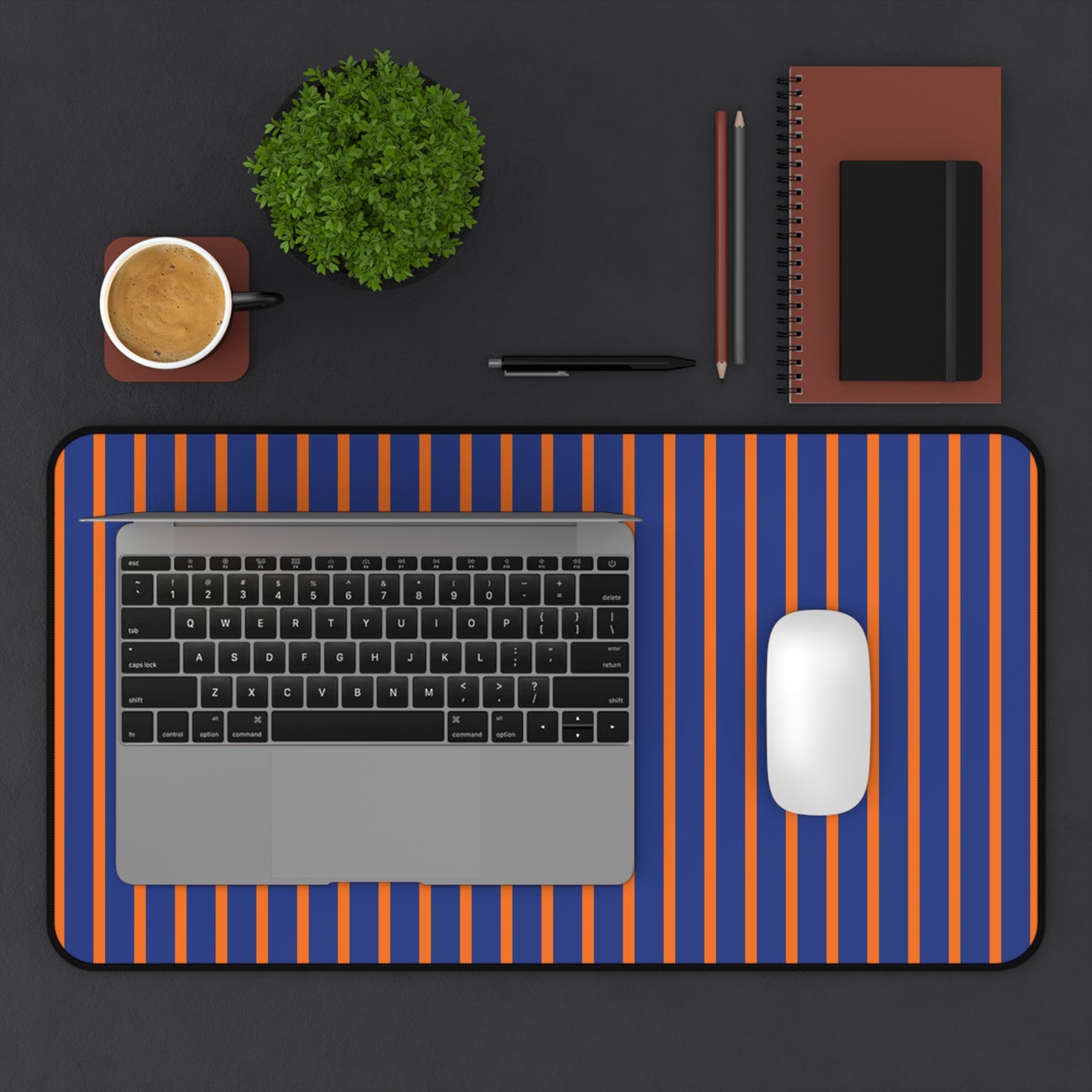 Blue & Orange Striped Desk Mat