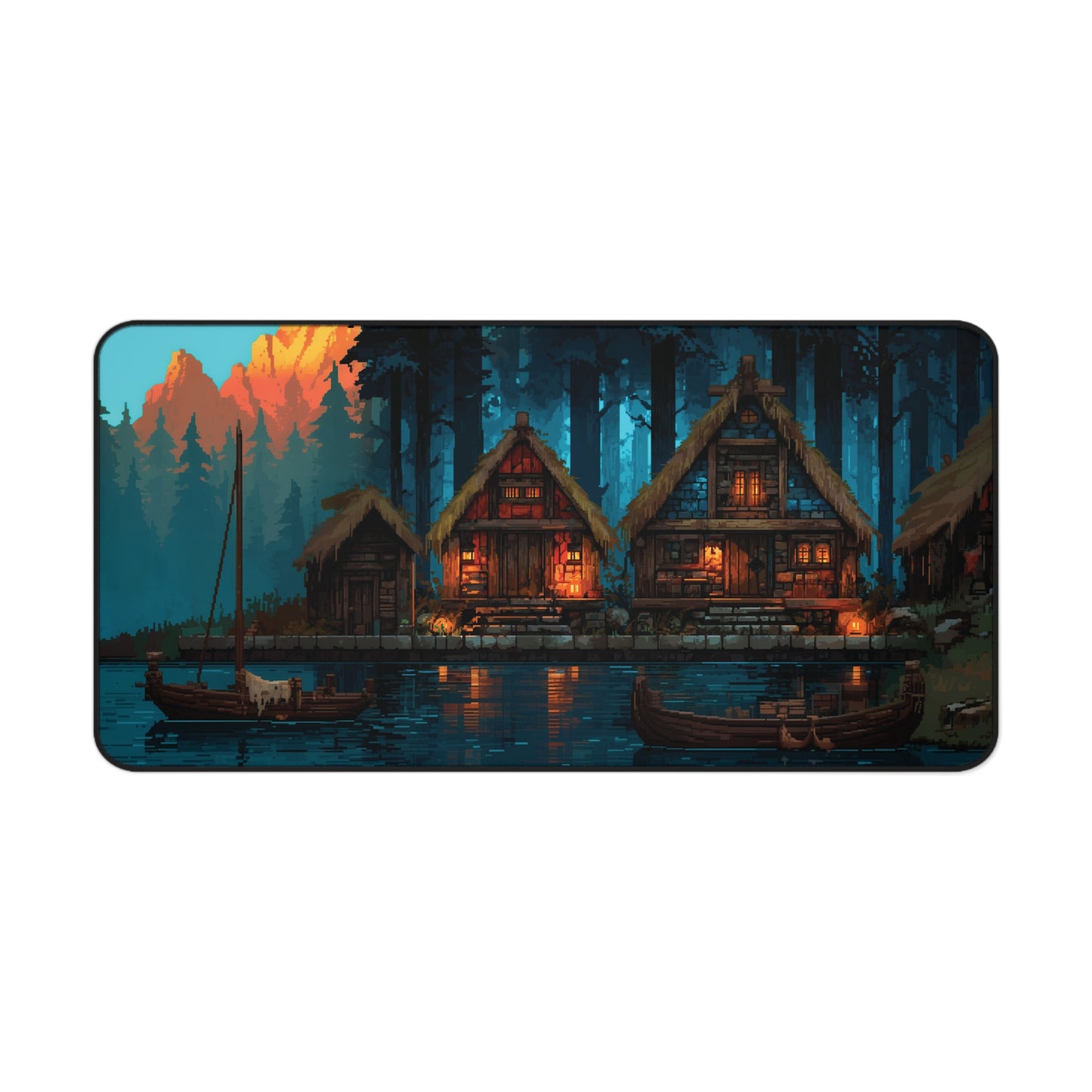 Pixel Art Desk Mat: Fantasy Village Gaming Mouse Pad