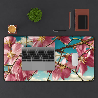 Cherry Blossom Desk Mat: Pink Sakura & Blue Sky Design