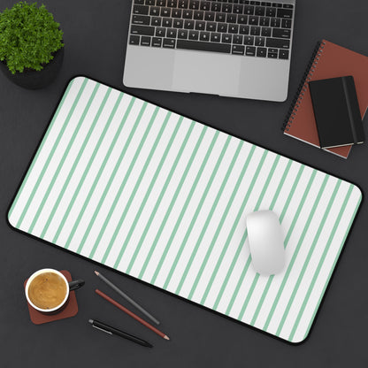 White and Mint Green Striped Desk Mat