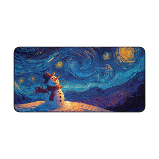 Snowman Desk Mat, Starry Christmas Night Mouse Pad
