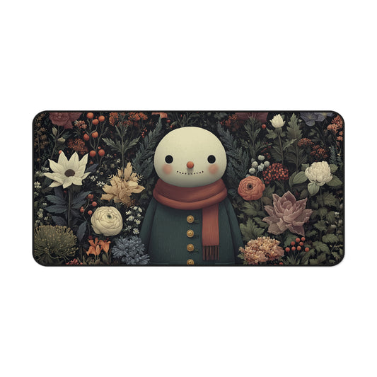 Snowman Desk Mat, Christmas Floral Desk Pad