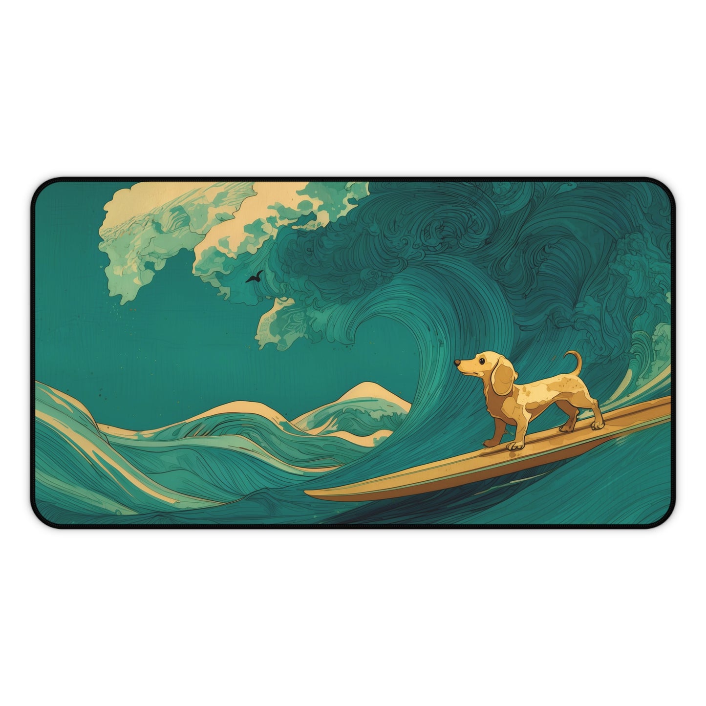 Surfing Dachshund Dog Ocean Wave Desk Mat