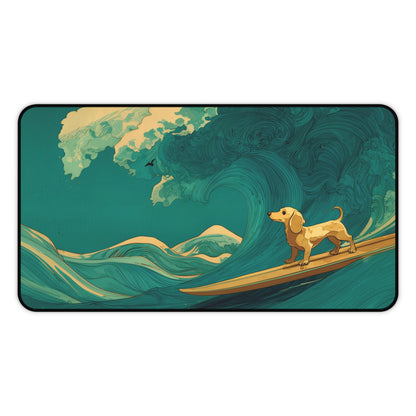 Surfing Dachshund Dog Ocean Wave Desk Mat