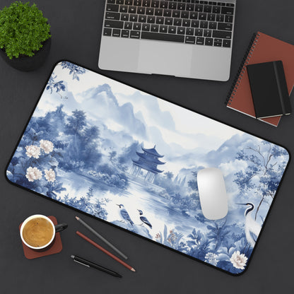 Blue Landscape Desk Mat Chinoiserie Aesthetic