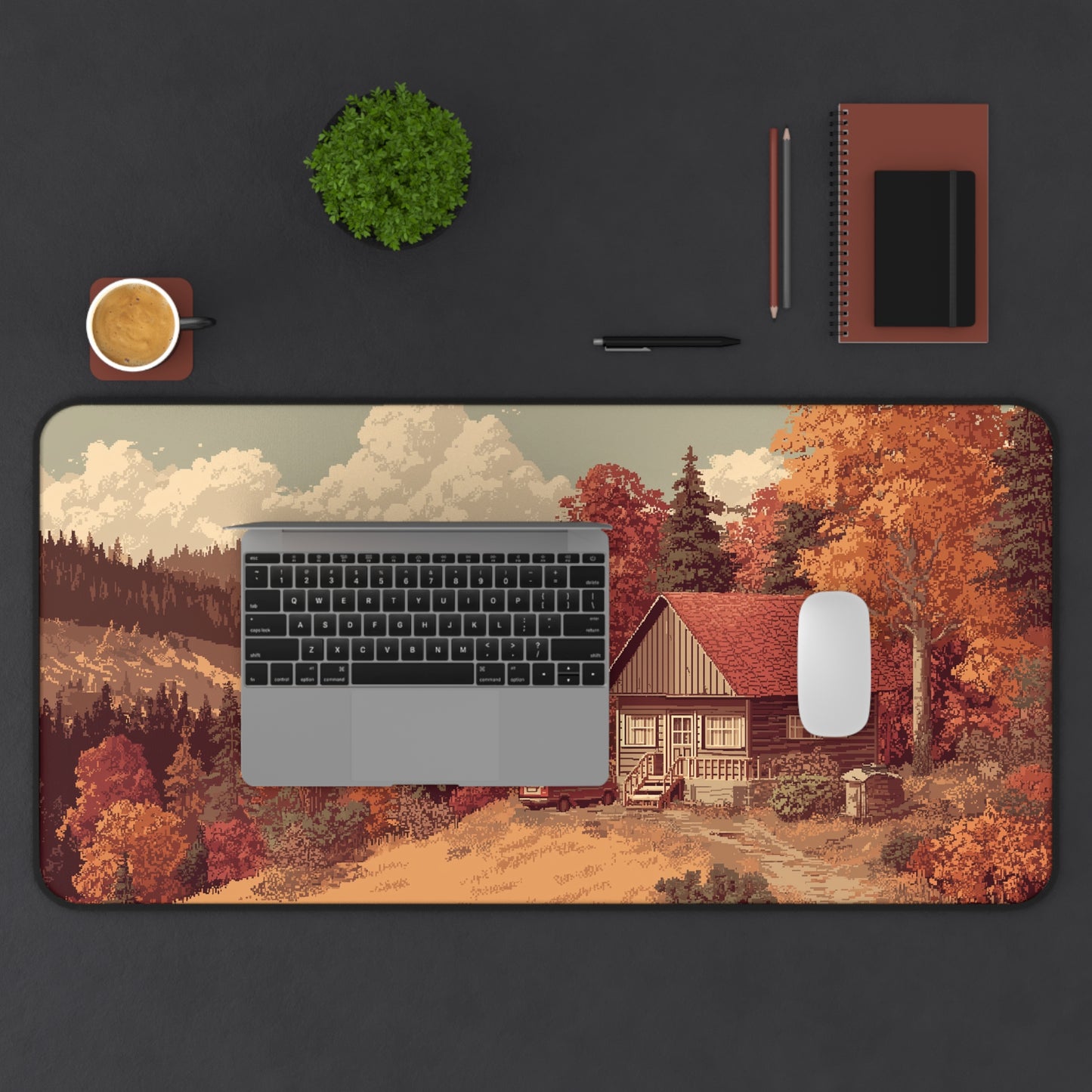 Pixel Art Forest Desk Mat, Fall Gaming Keyboard Mat